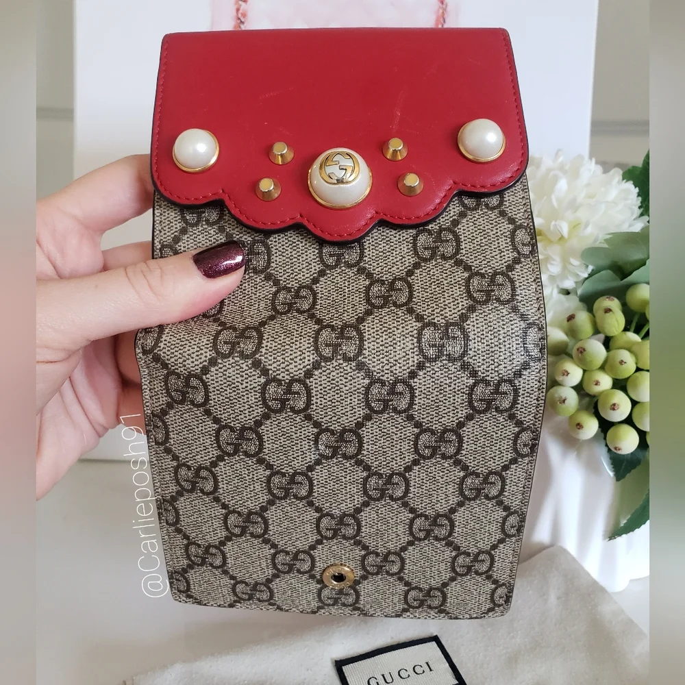 Authentic Pre-owned Gucci Peony Pearl Studded Compact Flap Wallet - Picture 9 of 16